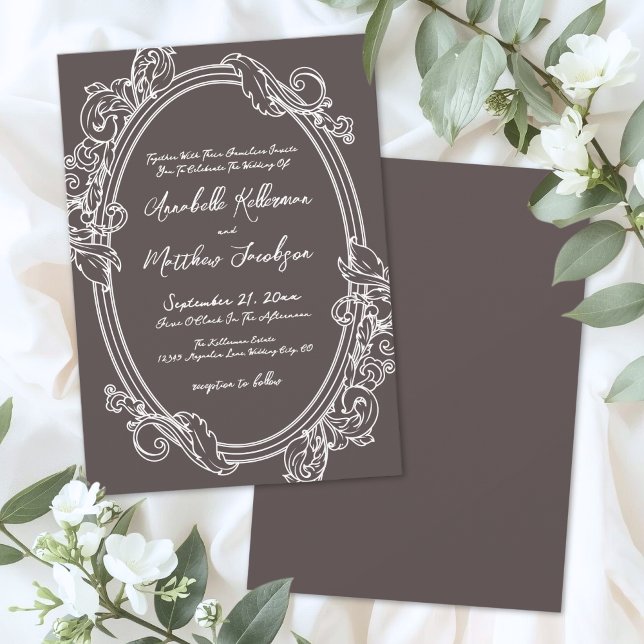 Convite Elegante Casamento Vintage Marrom (Elegant Vintage Brown Wedding Invitation )