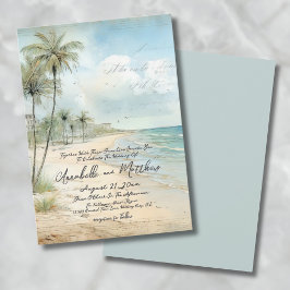 Convite Elegante Casamento Vintage Tropical na Praia