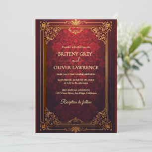 Convite Elegante Casamento Vintage Vermelho Borgonha e Dou