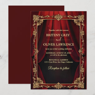 Convite Elegante Casamento Vintage Vermelho Borgonha e Dou
