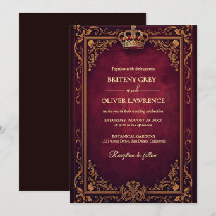 Convite Elegante Casamento Vintage Vermelho Borgonha e Dou