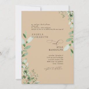 Convite Elegante Cascading Greenery Wedding Khaki