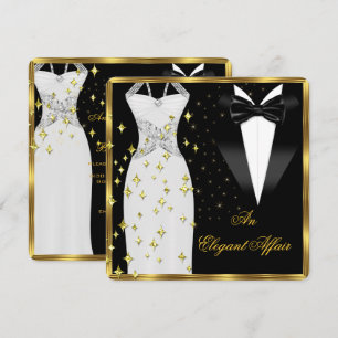 Convite Elegante Caso Vestido Branco Gravata Preta Anivers