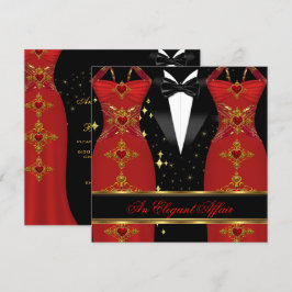 Convite Elegante Caso Vestido Vermelho Gravata Preta Anive