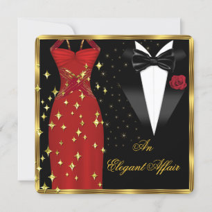 Convite Elegante Caso Vestido Vermelho Gravata Preta Anive