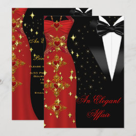 Convite Elegante Caso Vestido Vermelho Gravata Preta Anive