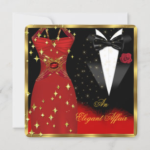 Convite Elegante Caso Vestido Vermelho Gravata Preta Anive