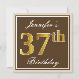Convite Elegante, Castanho, Faux Dourado 37º Aniversário +