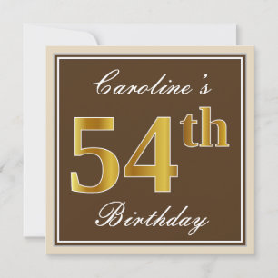 Convite Elegante, Castanho, Faux Dourado 54º Aniversário +