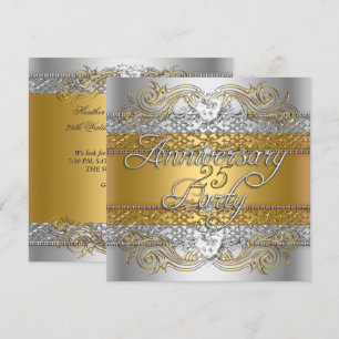 Convite Elegante Celebração de 25º Aniversário Prata Doura