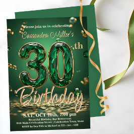 Convite Elegante Celebração de 30 Anos em Verde e Dourado
