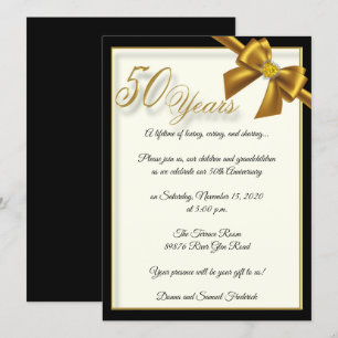 Convite Elegante Celebração de 50º Aniversário em Ouro