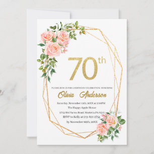 Convite Elegante Celebração de 70 Anos de Idade Aquarela G