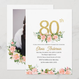 Convite Elegante Celebração de 80 Anos de Nascimento Aquar