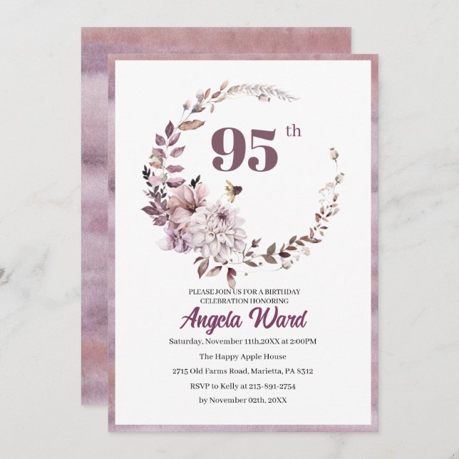 Convite Elegante celebração de aniversário  brilho floral  (Frente/Verso)