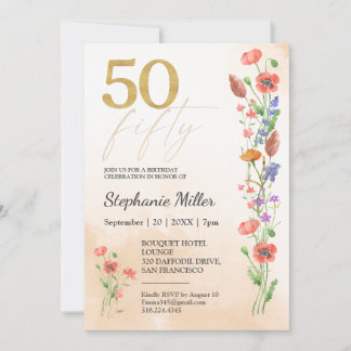 Convite Elegante Celebração de Aniversário de 50 anos com