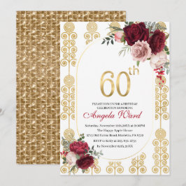 Convite Elegante celebração de aniversário floral glitter