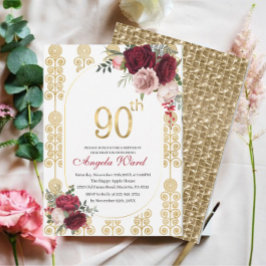 Convite Elegante celebração de aniversário floral glitter
