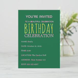 Convite Elegante Celebração de Aniversário no Outono Verde