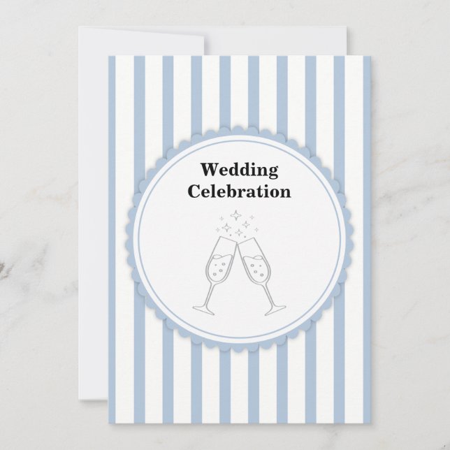 Convite Elegante Celebração de Casamento com Listras Azuis (Frente)