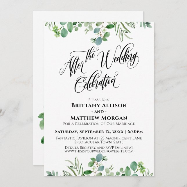 Convite Elegante Celebração de Casamento Eucalipto (Frente/Verso)