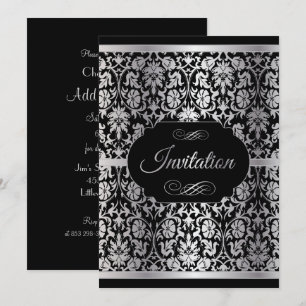 Convite Elegante Celebração de Festa Prata e Preto