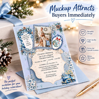 Convite Elegante Celebração de Natal de Inverno Azul da Fa