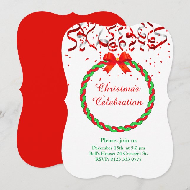 Convite Elegante celebração de Natal em vermelho e branco (Frente/Verso)