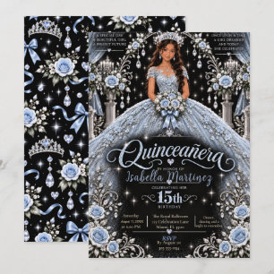 Convite Elegante Celebração de Quinceañera em Azul Gelo