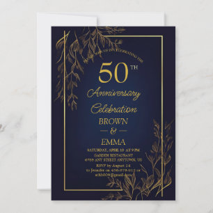 Convite Elegante Celebração Floral de 50º Aniversário de C