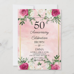 Convite Elegante Celebração Floral de 50 Anos de Casamento