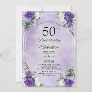 Convite Elegante Celebração Floral de 50 Anos de Casamento