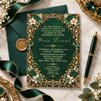 Convite Elegante Celebração Floral Romântica com Brilho