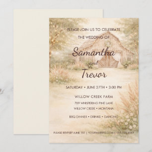 Convite Elegante Celeiro de Madeira & Casamento com Luzes