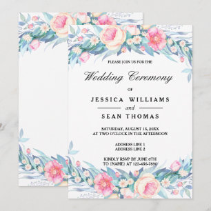 Convite Elegante Cerimônia de Casamento Floral em Aquarela