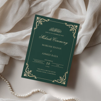 Convite Elegante Cerimônia de Mehndi em Esmeralda Verde An
