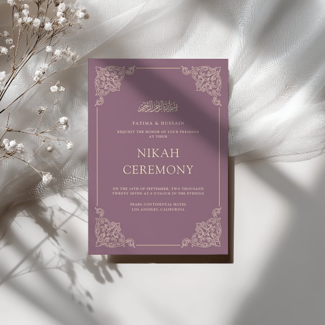 Convite Elegante Cerimônia de Nikah em Barroco Roxo Poeire (Criador carregado)