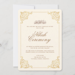 Convite Elegante Cerimônia de Nikah Vintage Barroco Dourad