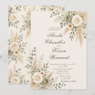 Convite Elegante Cerimônia Floral Neutra