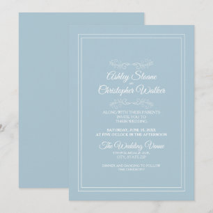 Convite Elegante Céu Azul Empoeirado Branco Casamento