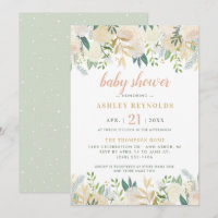 Elegante Chá de Bebê Floral Creme Verde Sálvia
