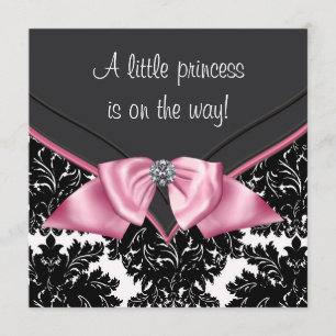 Convite Elegante Chá de Bebê Princesa em Damasco Preto