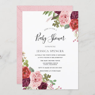 Convite Elegante Chá de fraldas Burgundy Blush Invite