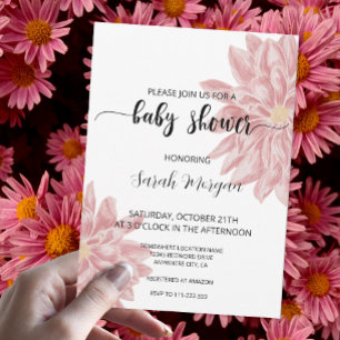 Convite Elegante Chá de fraldas de Chrysanthemum Rosa Cor-