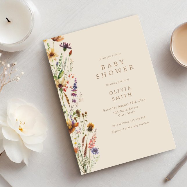 Convite Elegante Chá de fraldas de flor selvagem (Criador carregado)