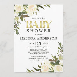 Convite Elegante Chá de fraldas de marfim rosa florido com