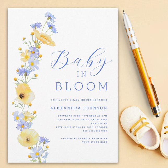 Convite Elegante Chá de fraldas de Wildflower (Wildflower baby in bloom boy baby shower invitation )