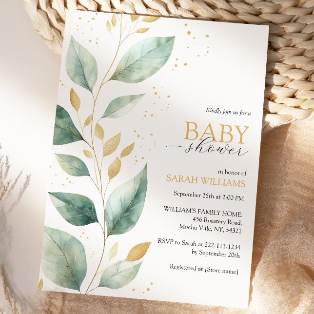 Convite Elegante Chá de fraldas Eucalyptus Watercolor (Criador carregado)