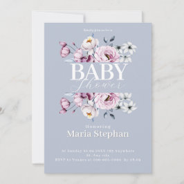 Convite Elegante Chá de fraldas Floral Cor de Água Cor Azu