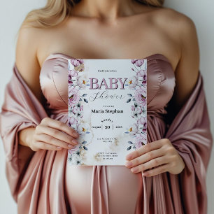 Convite Elegante Chá de fraldas Floral Cor de Água Cor Azu